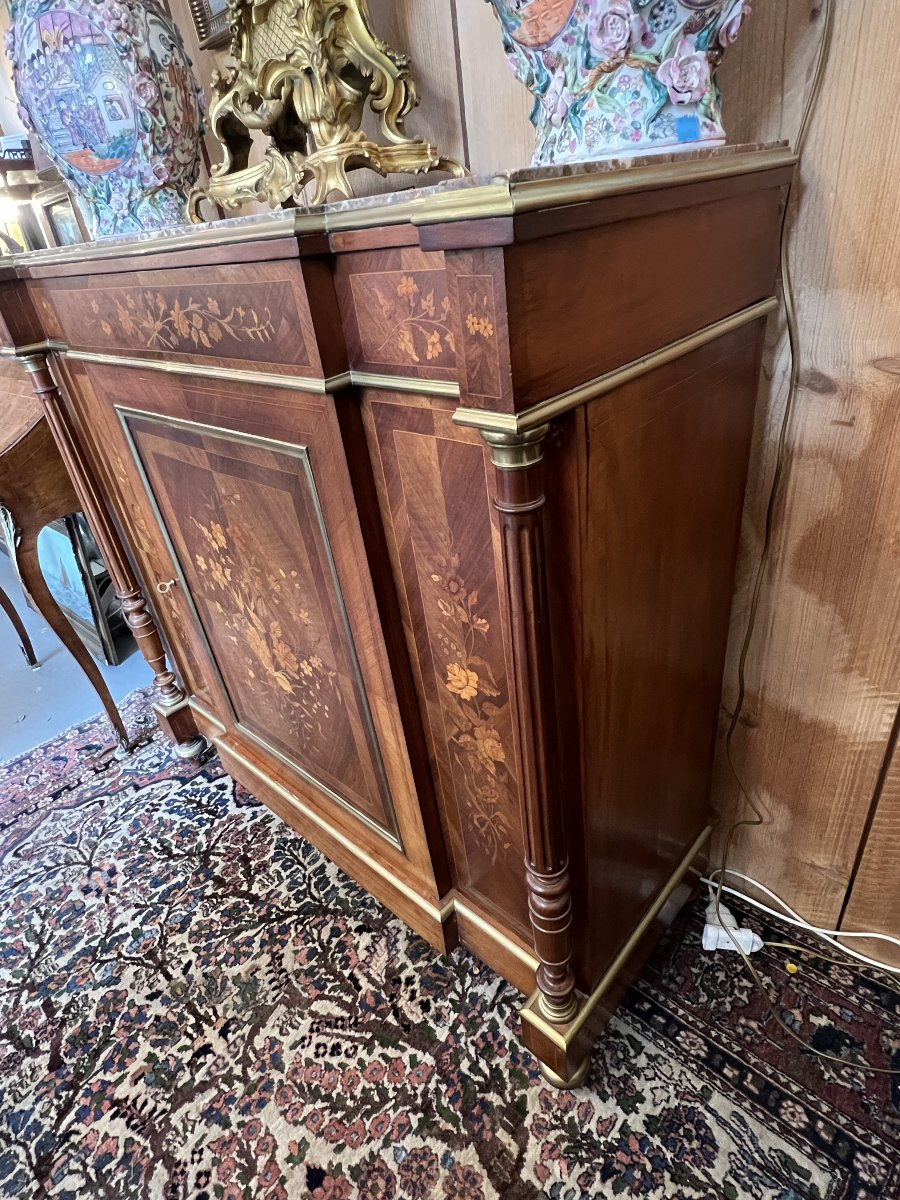 Buffet à hauteur d'appui Napoléon III, en palissandre et marqueterie florale, XIXe siècle-photo-6