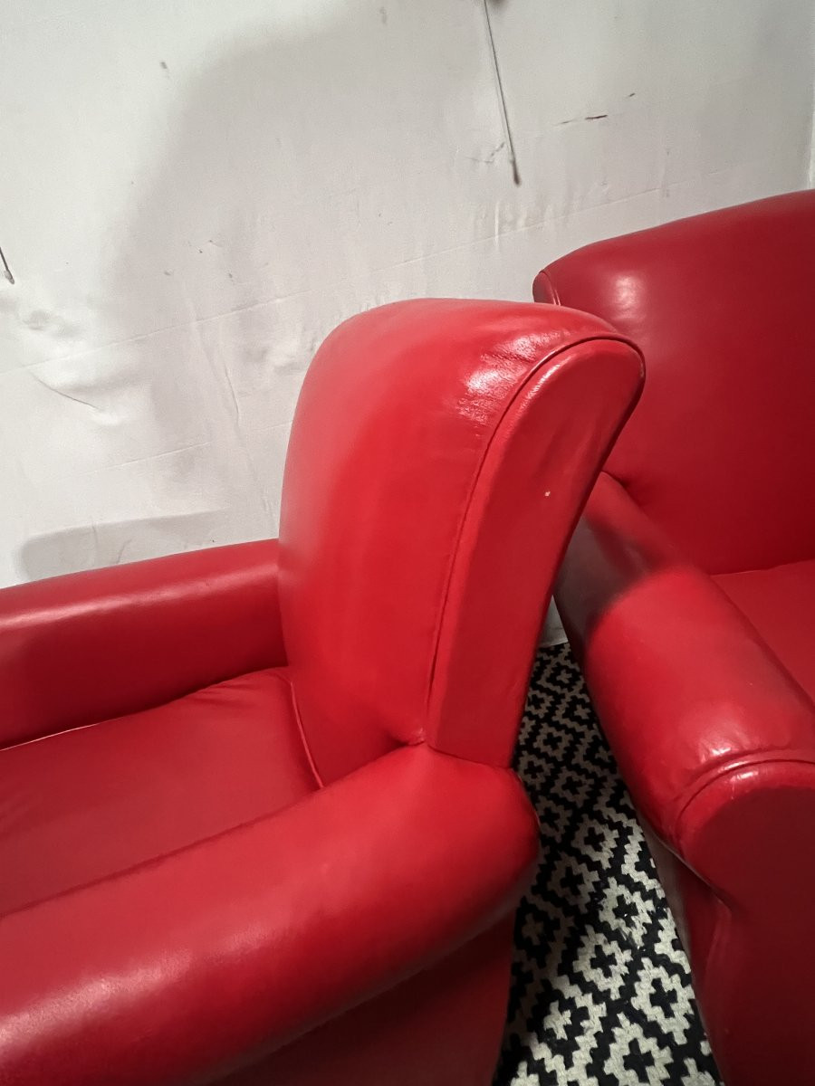 Paire de fauteuils de type club en cuir rouge, original circa 1930/1940-photo-4