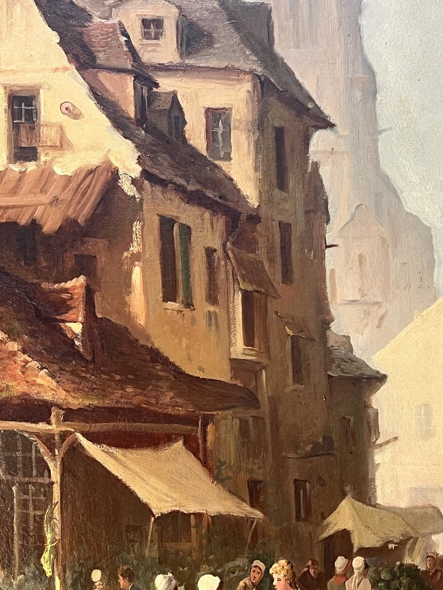 Clément Gontier (1876-1918) Oil On Canvas, Picturesque Scene Of A Village-photo-4