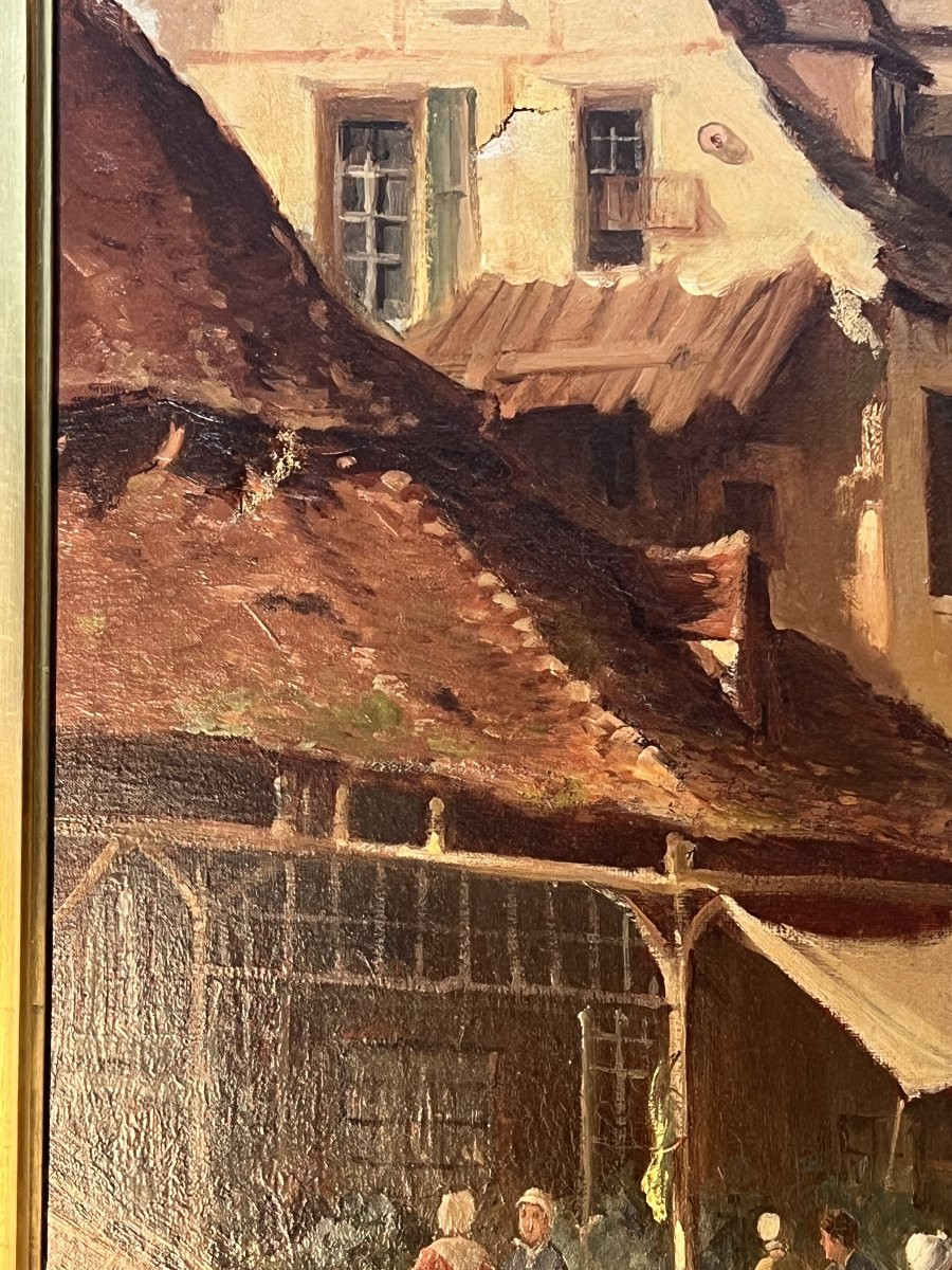 Clément Gontier (1876-1918) Oil On Canvas, Picturesque Scene Of A Village-photo-2