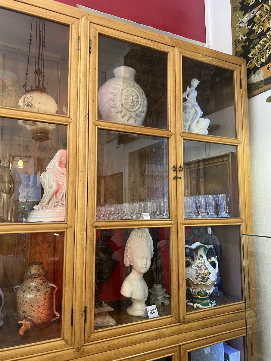 Verry Large Display Cabinet Bookcase In Exotic Wood, 12 Glass Doors-photo-4