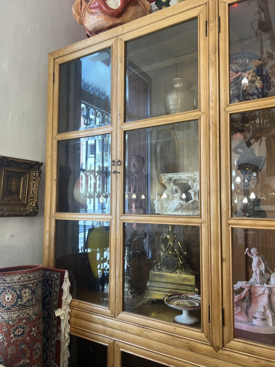 Verry Large Display Cabinet Bookcase In Exotic Wood, 12 Glass Doors-photo-1