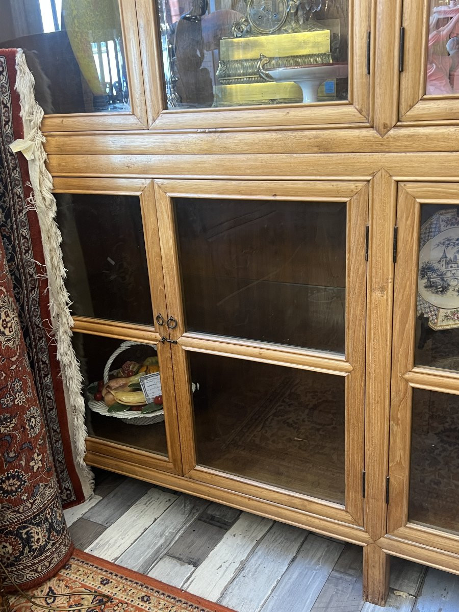 Verry Large Display Cabinet Bookcase In Exotic Wood, 12 Glass Doors-photo-2