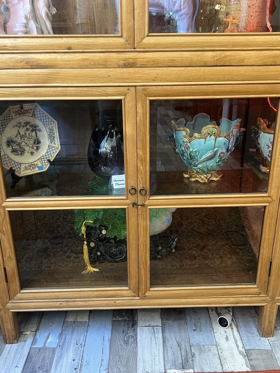 Verry Large Display Cabinet Bookcase In Exotic Wood, 12 Glass Doors-photo-3