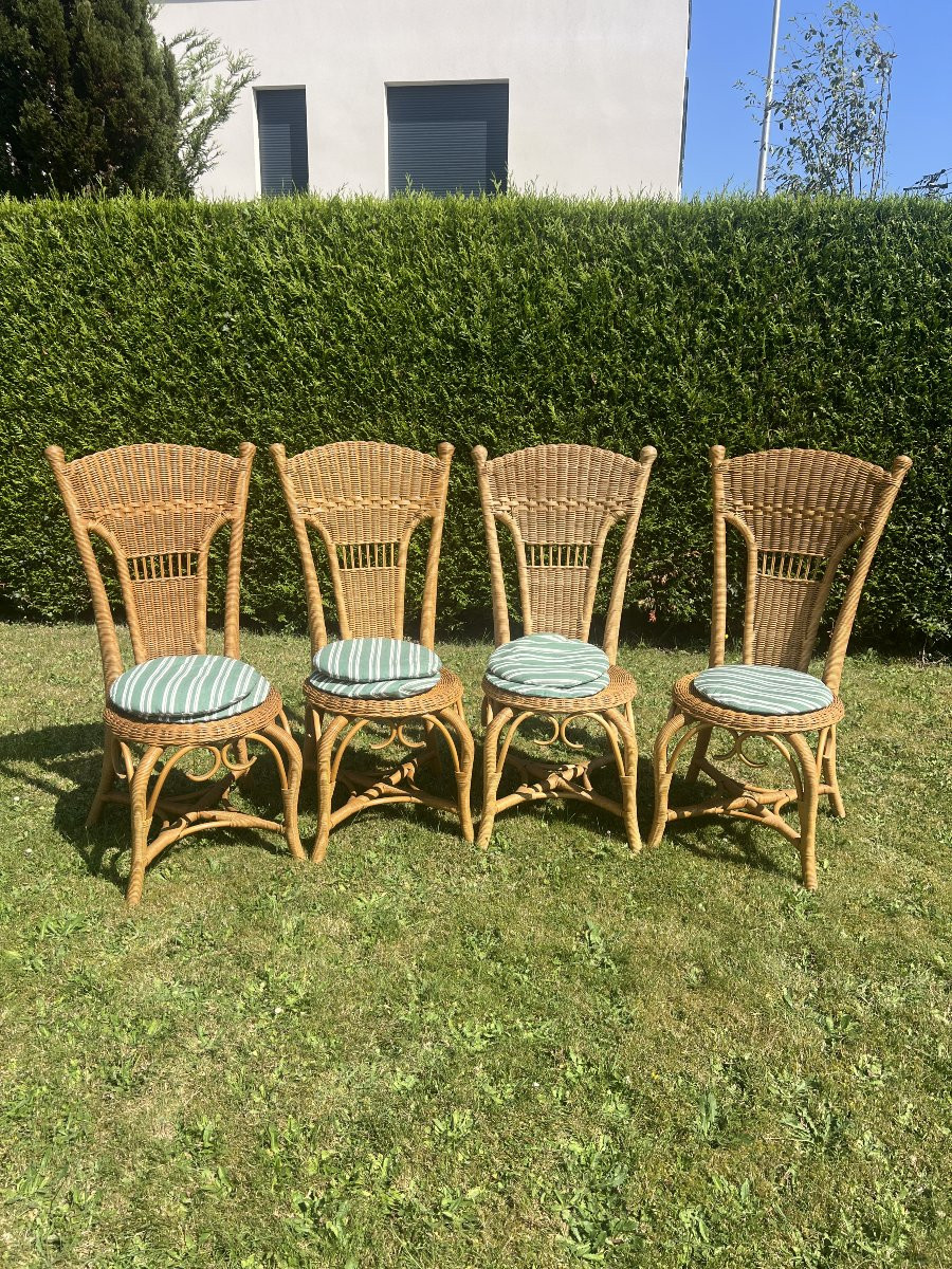 Série de 4 chaises en rotin ancien. Modèle de luxe, parfait état, vers les années 1970/1980-photo-2