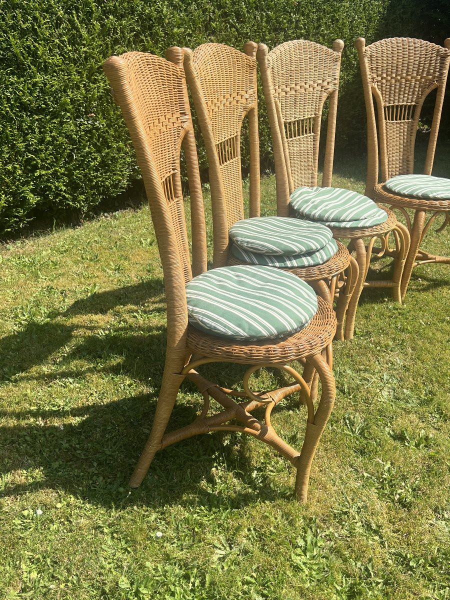 Série de 4 chaises en rotin ancien. Modèle de luxe, parfait état, vers les années 1970/1980-photo-1