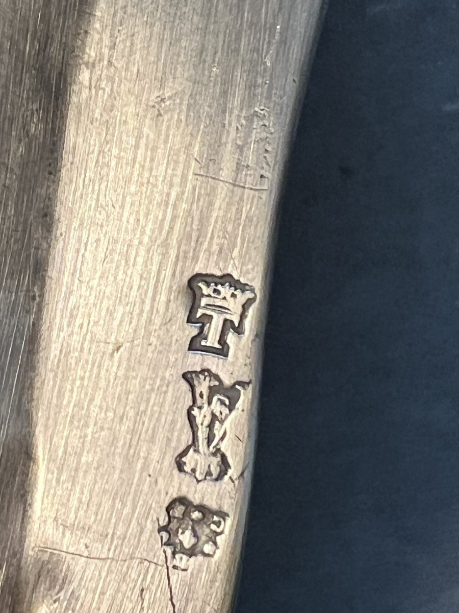 Plat ovale en argent massif XVIIIe siècle, blason aux hermine Breton, fermier généraux-photo-3