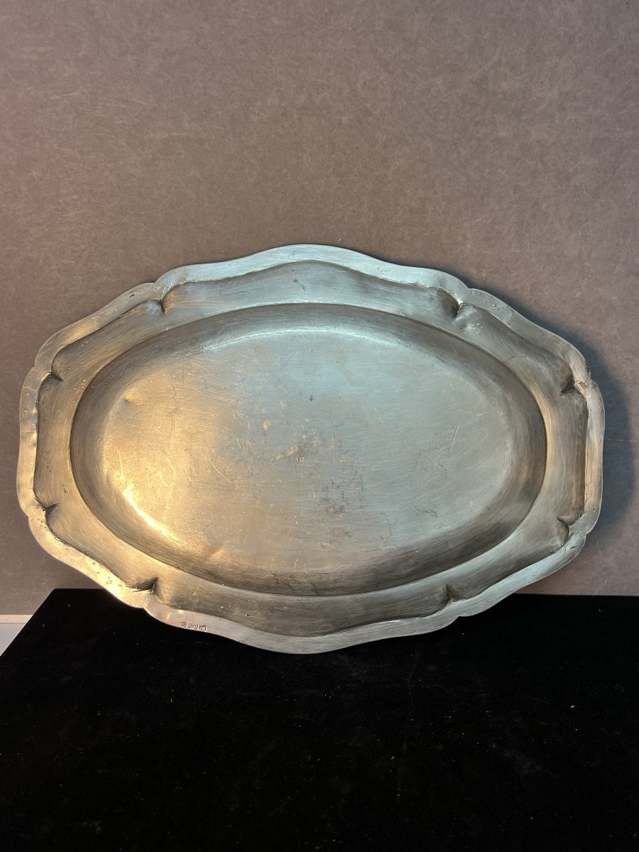 Plat ovale en argent massif XVIIIe siècle, blason aux hermine Breton, fermier généraux-photo-7