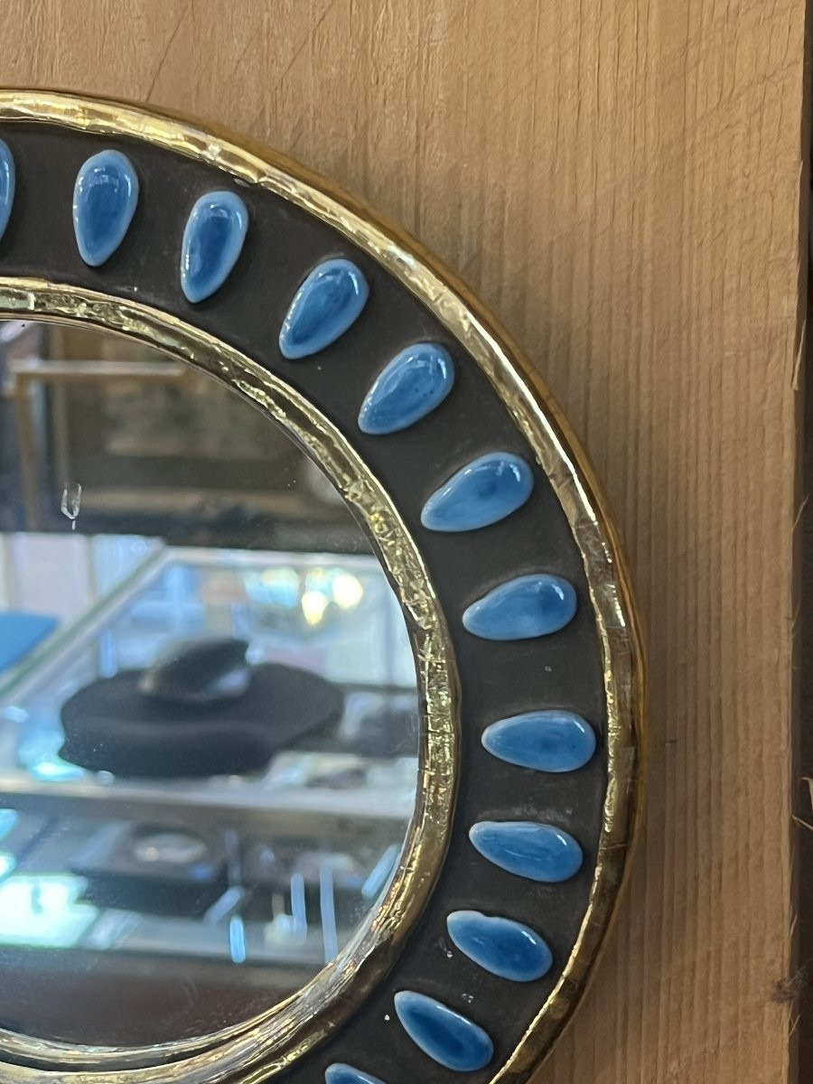 Miroir "Amande" en céramique dorée — Mithé Espelt (22,5 cm)-photo-3