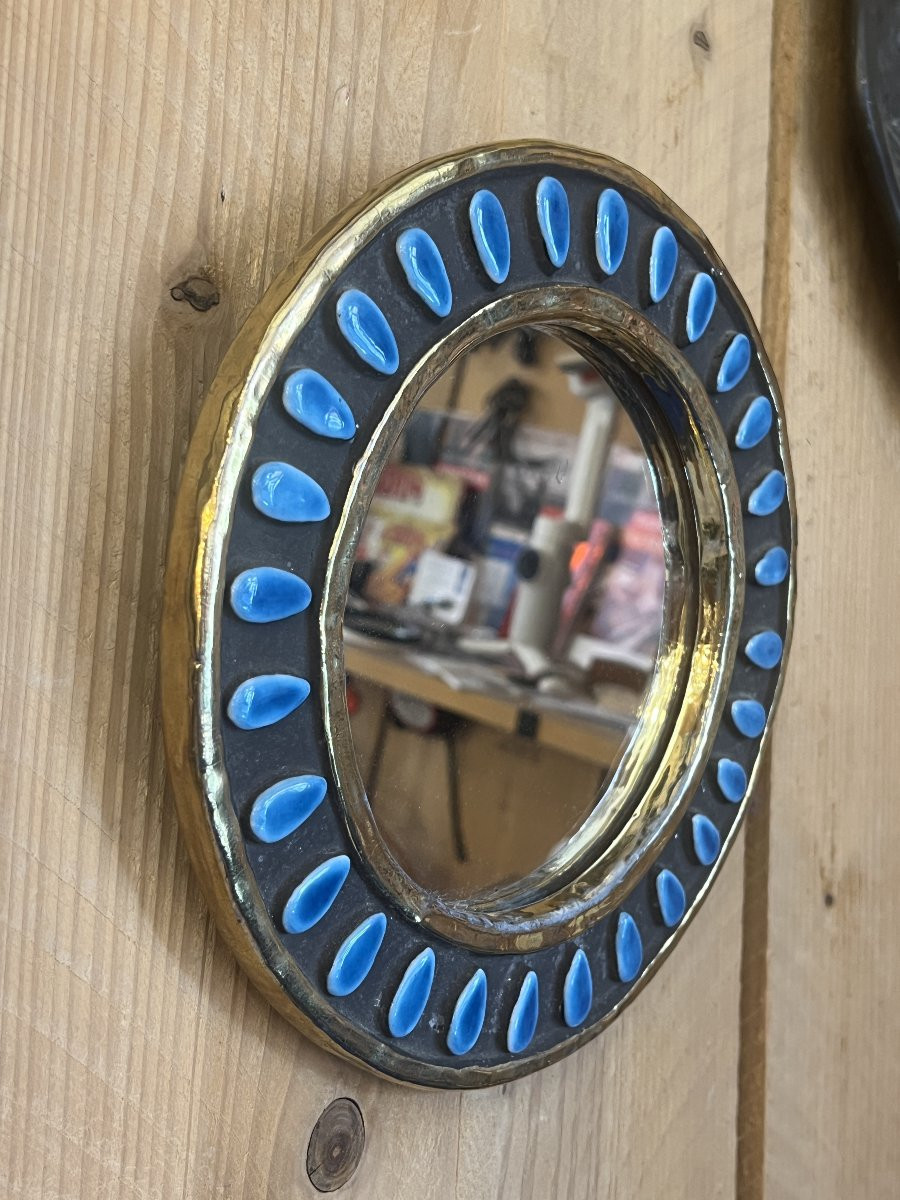 Miroir "Amande" en céramique dorée — Mithé Espelt (22,5 cm)-photo-4