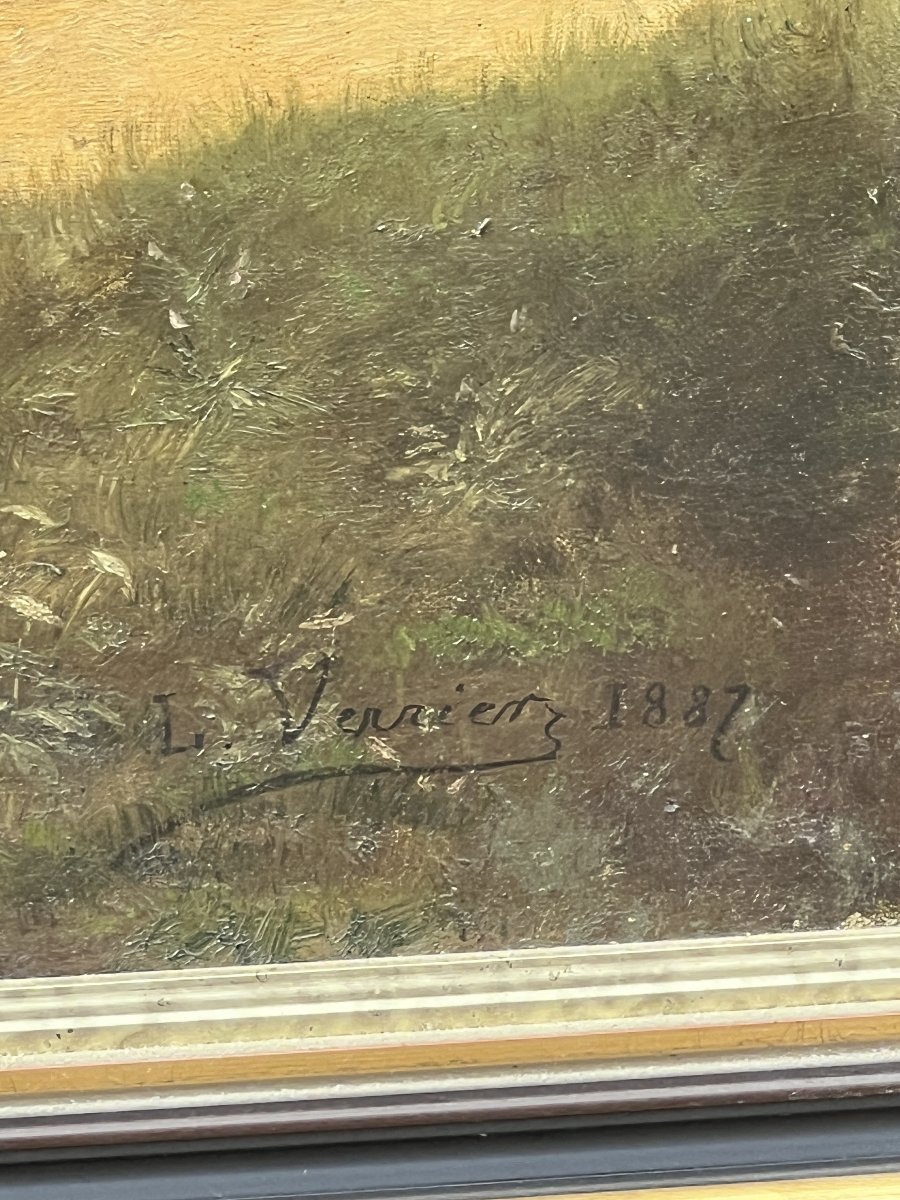 Grande huile sur toile, signé et daté de 1887, représentant un attelage tiré par 4 chevaux-photo-7