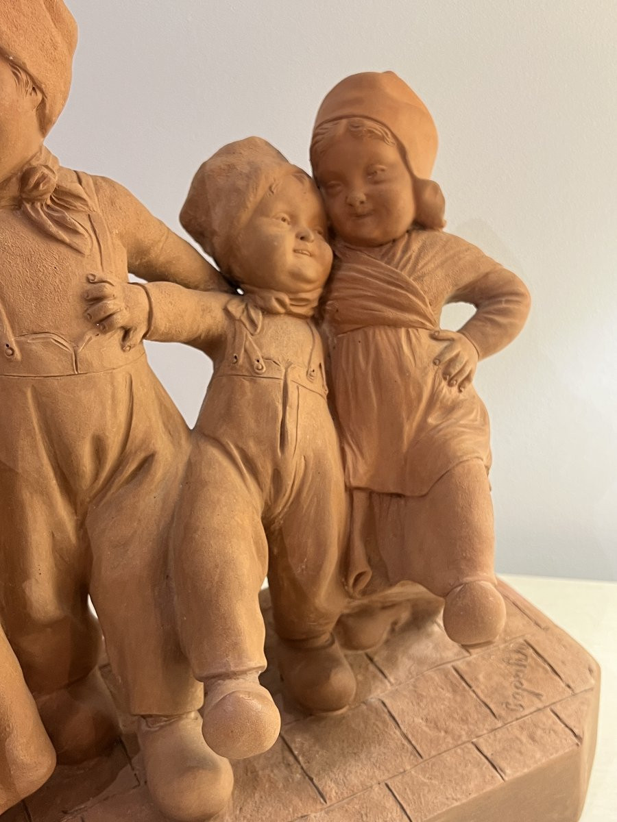 Terre cuite , "Jour de fête " ronde d'enfants signée de Rubens Capaldo ( 1908- 1997 )-photo-4