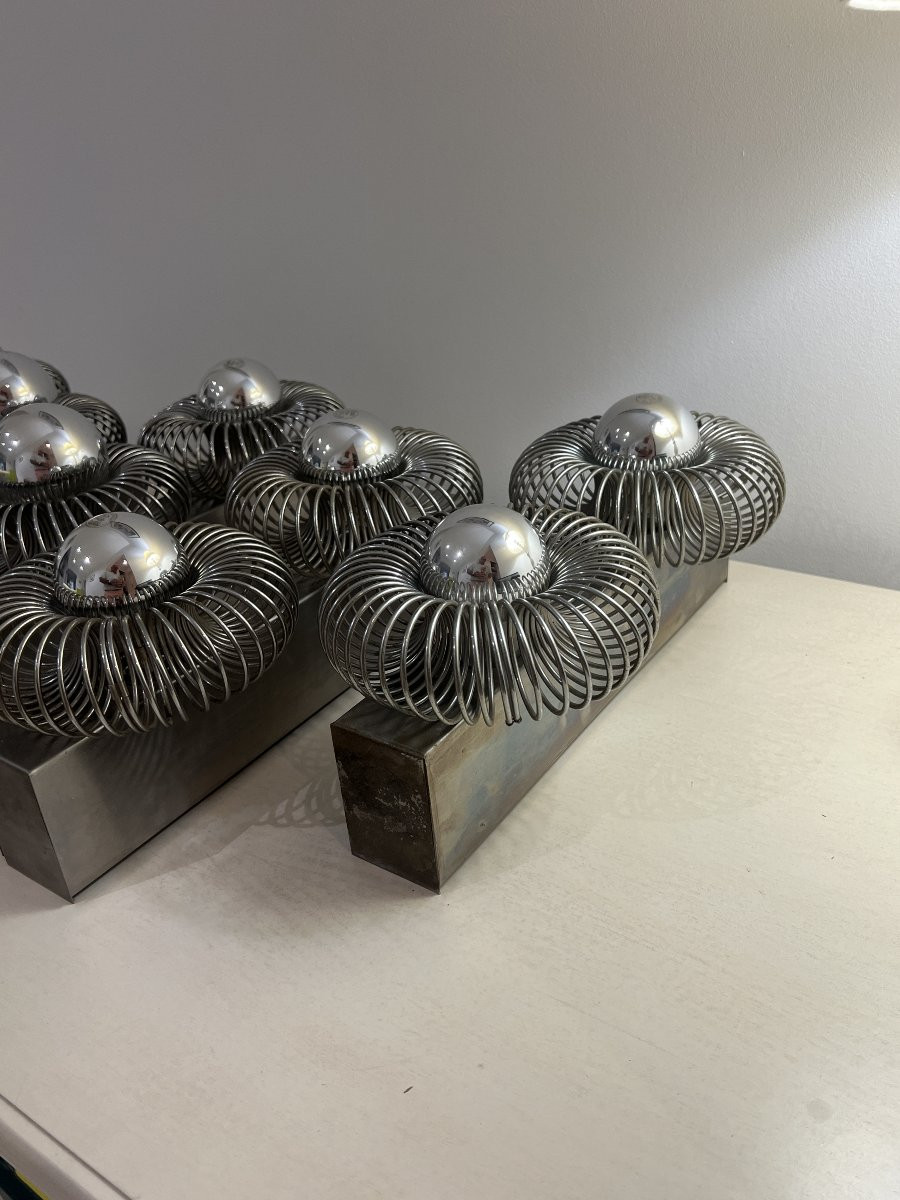 Ensemble de 5 appliques doubles à ressort de Andréa Lazzari vintage 1960-photo-3