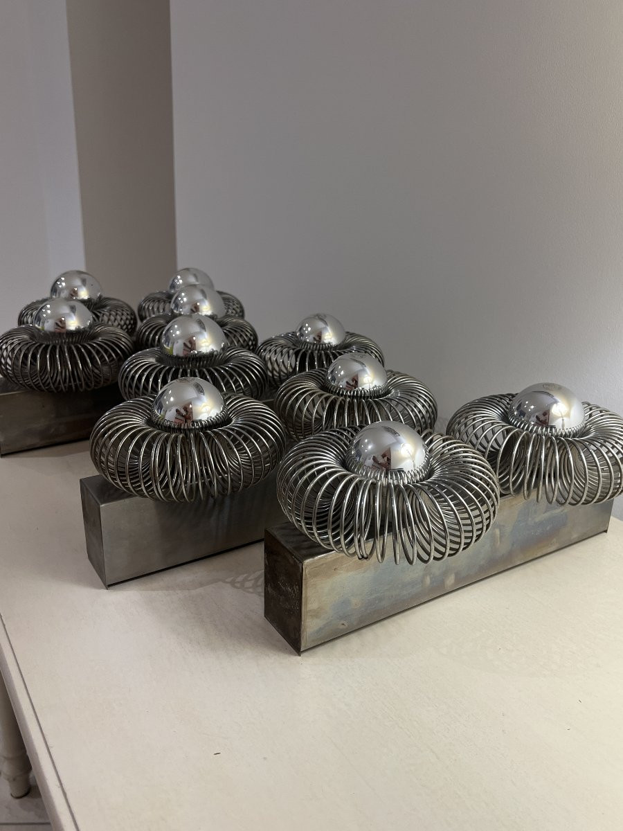 Ensemble de 5 appliques doubles à ressort de Andréa Lazzari vintage 1960-photo-4