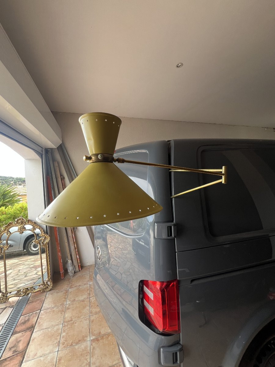 Applique potence Diabolo lunel jaune style René Mathieu Guariche tôle étoiles-photo-1