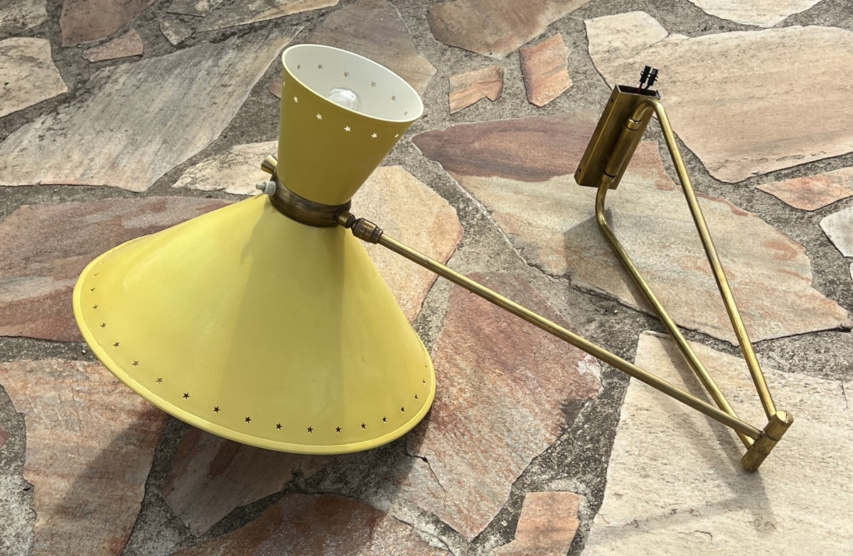 Applique potence Diabolo lunel jaune style René Mathieu Guariche tôle étoiles