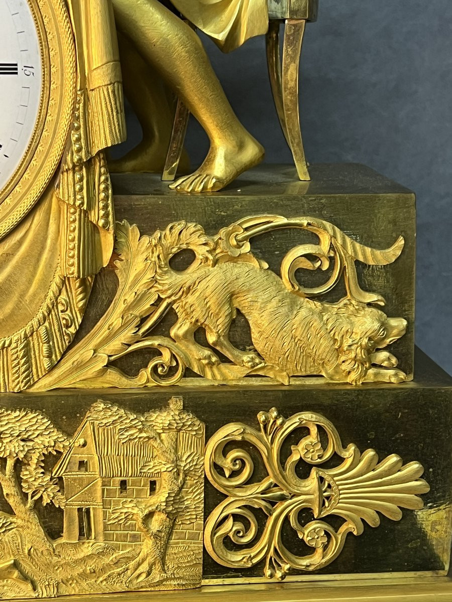 Rocquet à Paris, pendule en bronze doré au mercure, style Empire du XVIIIe siècle, jeu de dame-photo-3