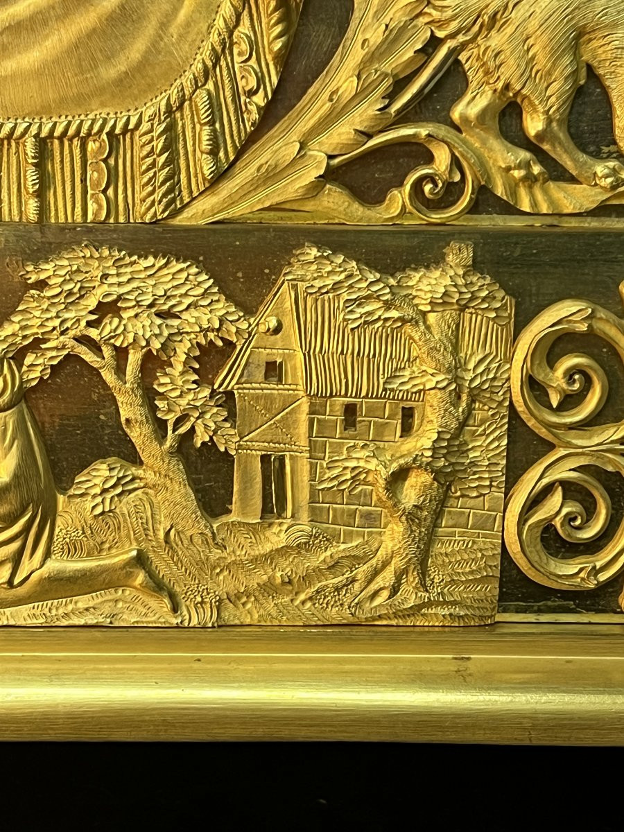 Rocquet à Paris, pendule en bronze doré au mercure, style Empire du XVIIIe siècle, jeu de dame-photo-1