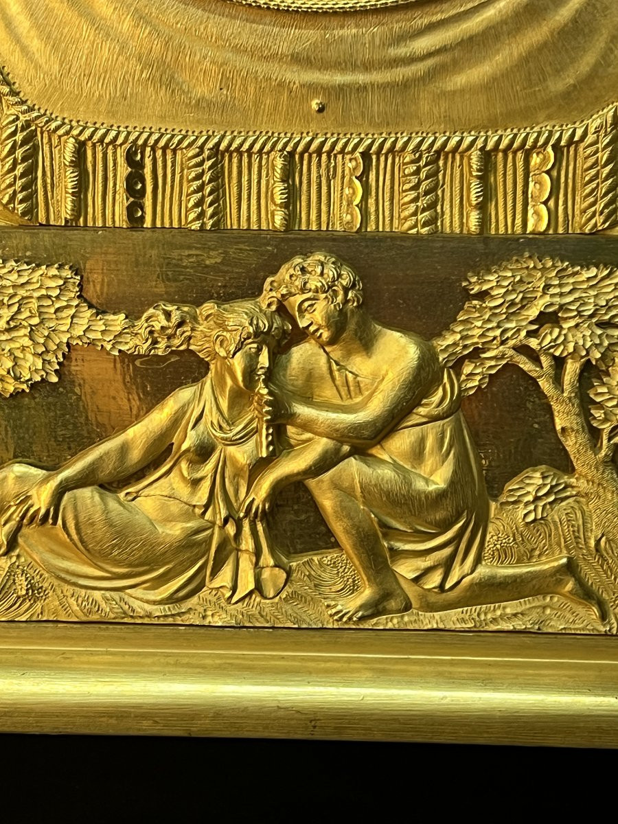 Rocquet à Paris, pendule en bronze doré au mercure, style Empire du XVIIIe siècle, jeu de dame-photo-2