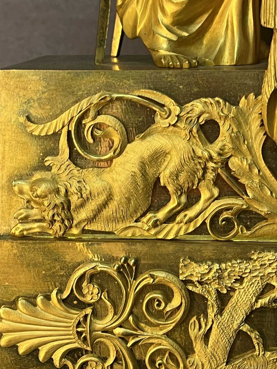 Rocquet à Paris, pendule en bronze doré au mercure, style Empire du XVIIIe siècle, jeu de dame-photo-4