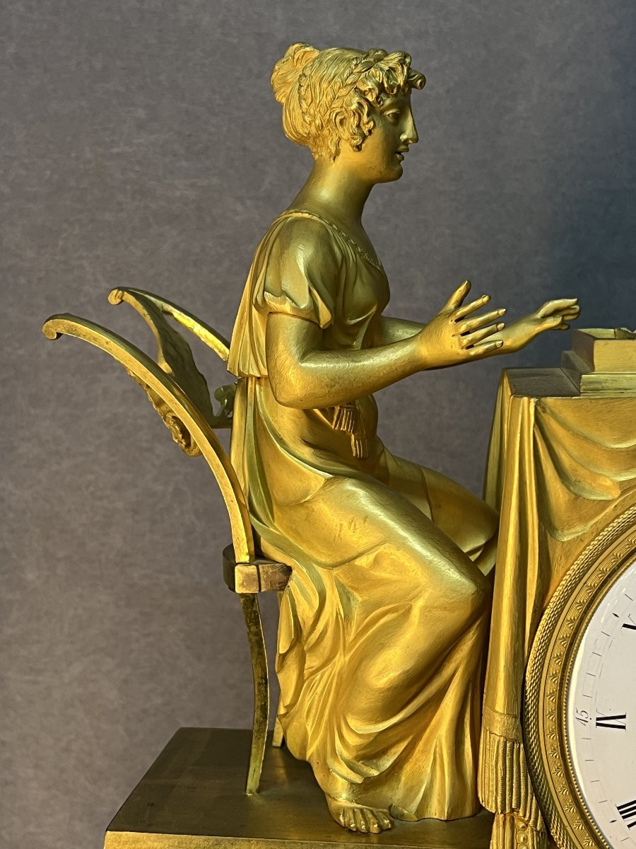 Rocquet à Paris, pendule en bronze doré au mercure, style Empire du XVIIIe siècle, jeu de dame-photo-5