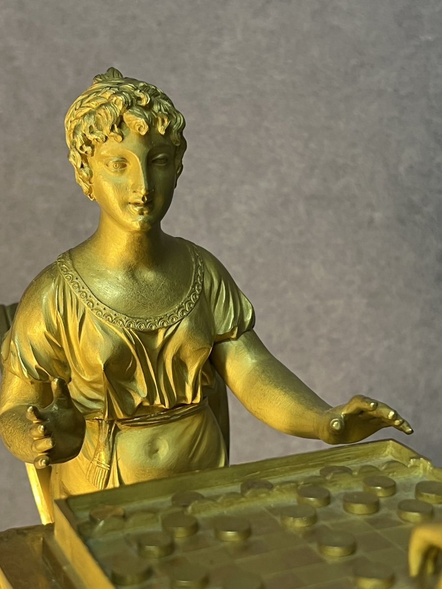 Rocquet à Paris, pendule en bronze doré au mercure, style Empire du XVIIIe siècle, jeu de dame-photo-8