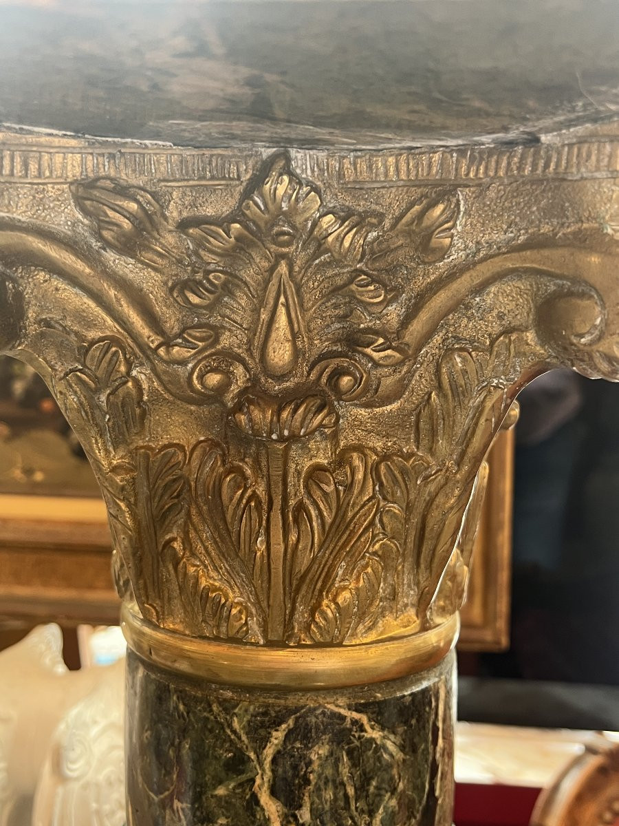 Grande colonne en marbre de portor et ornement en laiton doré, époque XIXe siècle-photo-3