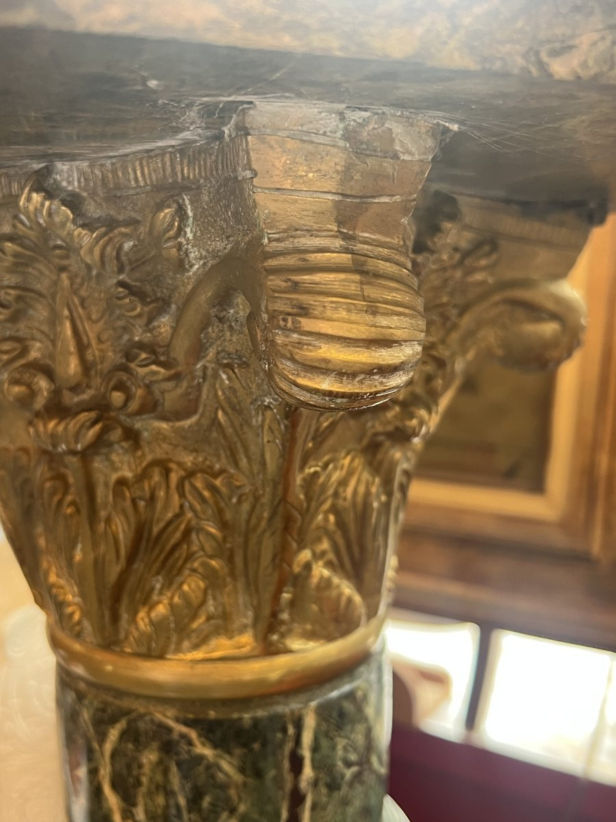 Grande colonne en marbre de portor et ornement en laiton doré, époque XIXe siècle-photo-4