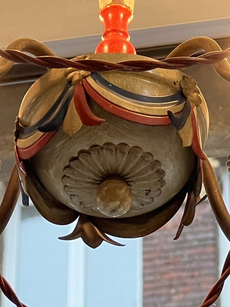 Petite lustre montgolfière en tôle peinte commémorative de la Révolution française années 50-photo-4