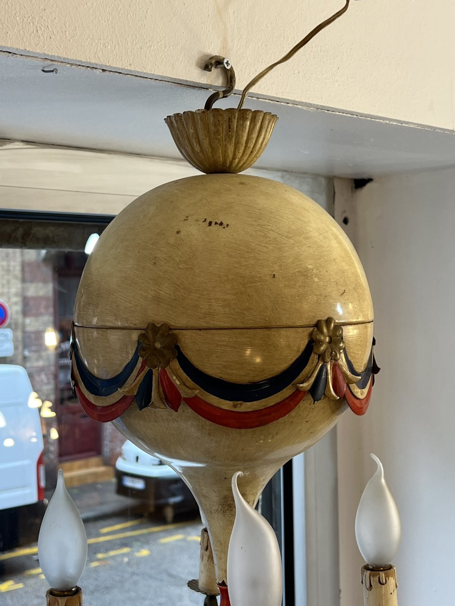 Petite lustre montgolfière en tôle peinte commémorative de la Révolution française années 50-photo-2