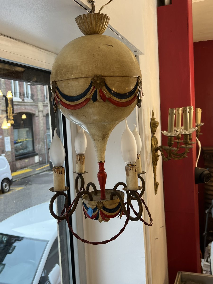 Petite lustre montgolfière en tôle peinte commémorative de la Révolution française années 50-photo-4