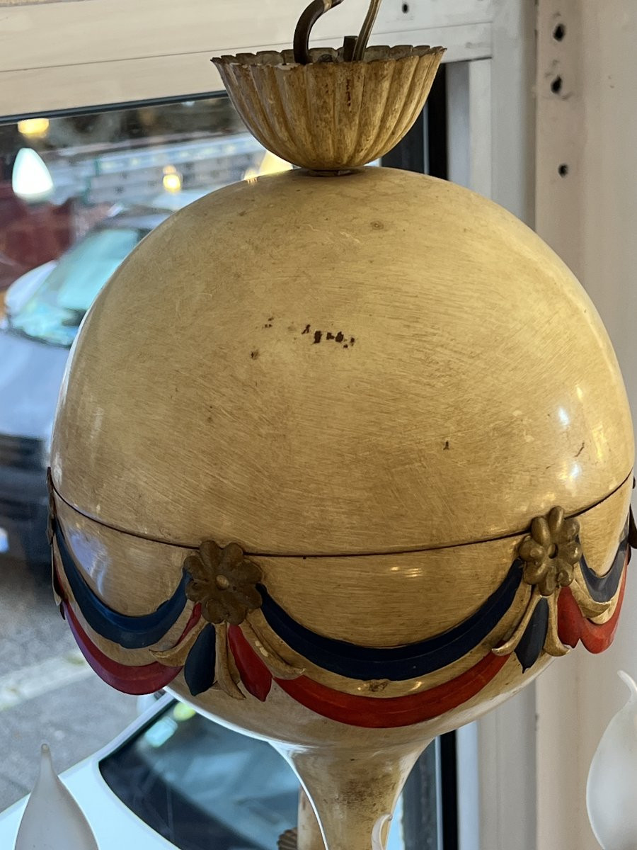 Petite lustre montgolfière en tôle peinte commémorative de la Révolution française années 50-photo-6