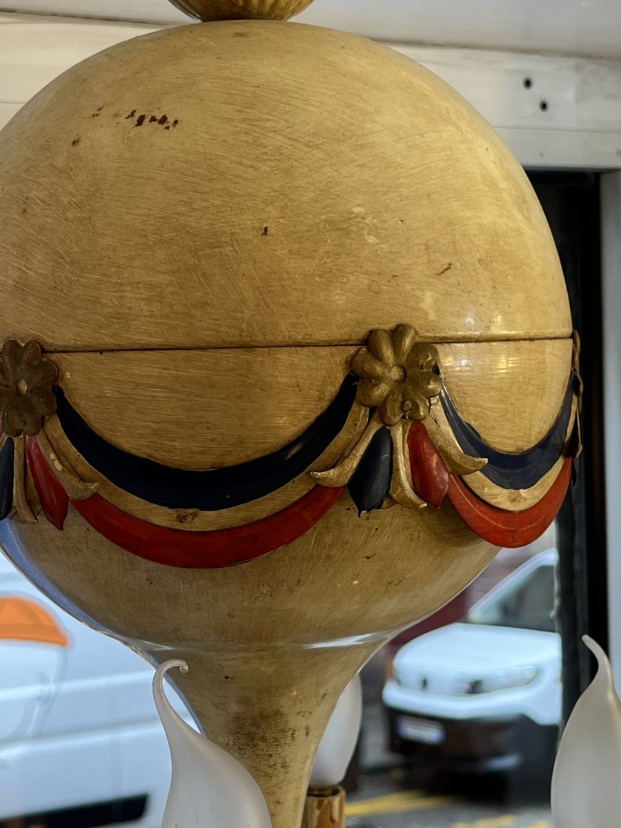 Petite lustre montgolfière en tôle peinte commémorative de la Révolution française années 50-photo-7