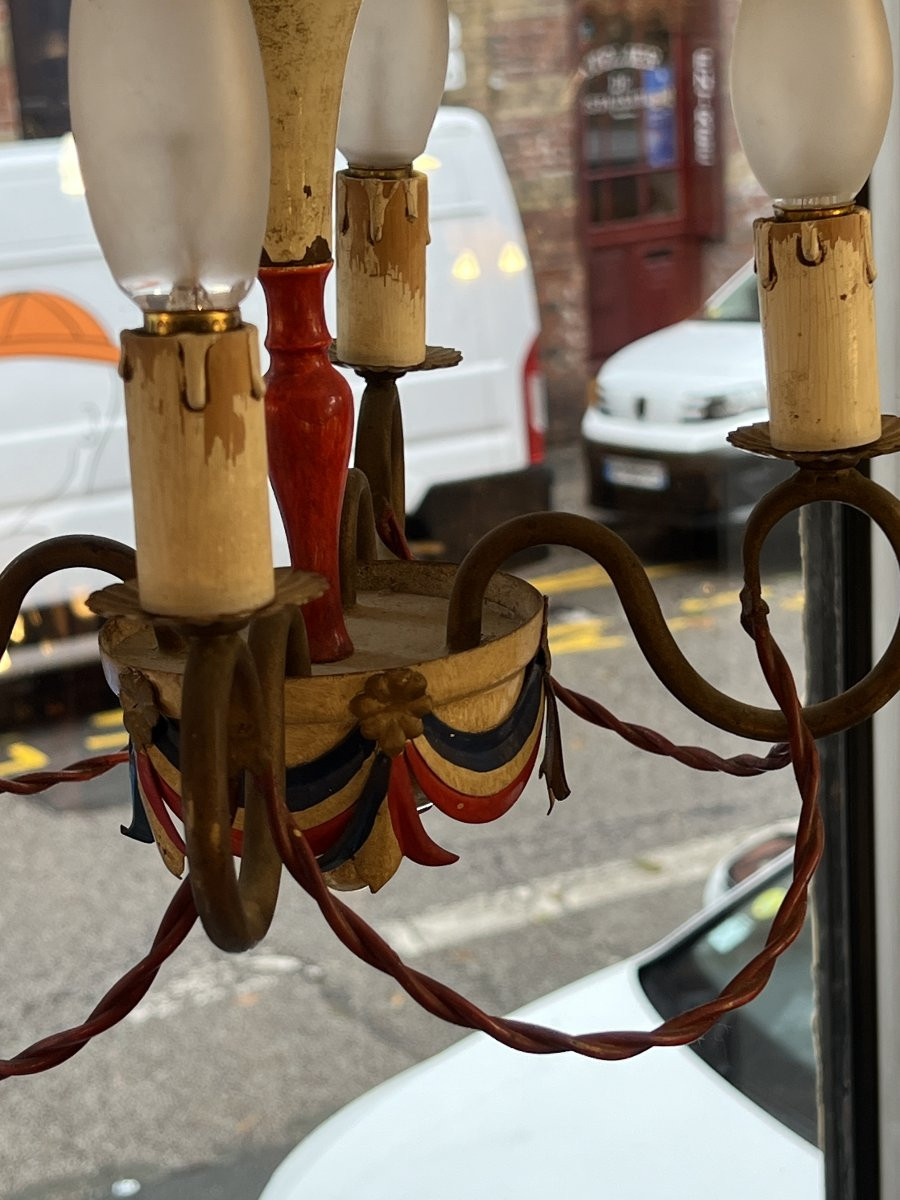 Petite lustre montgolfière en tôle peinte commémorative de la Révolution française années 50-photo-8