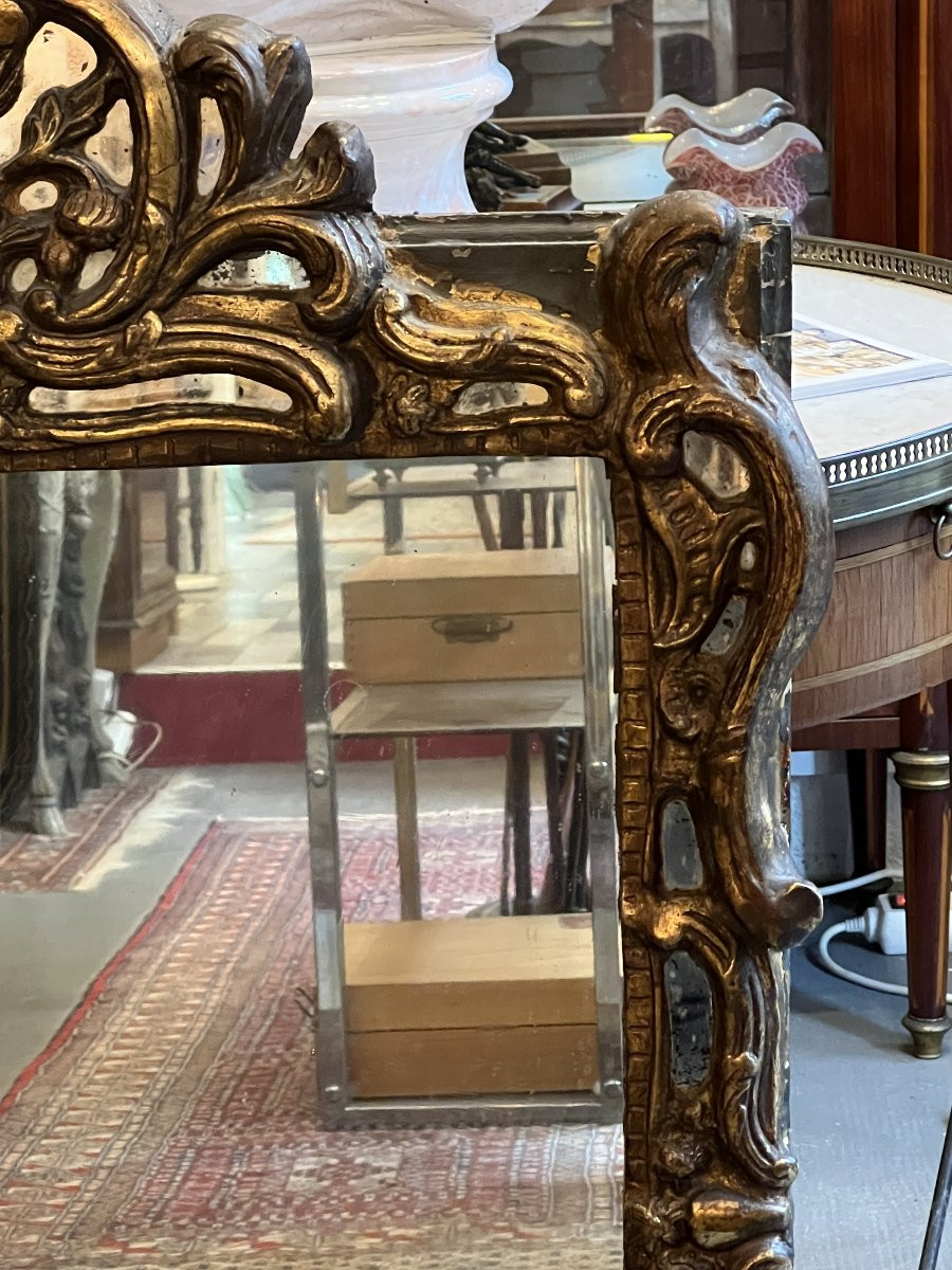 Mirror With Carved And Patinated Gilded Wood, 17th Century, 103 X 70 Cm-photo-3