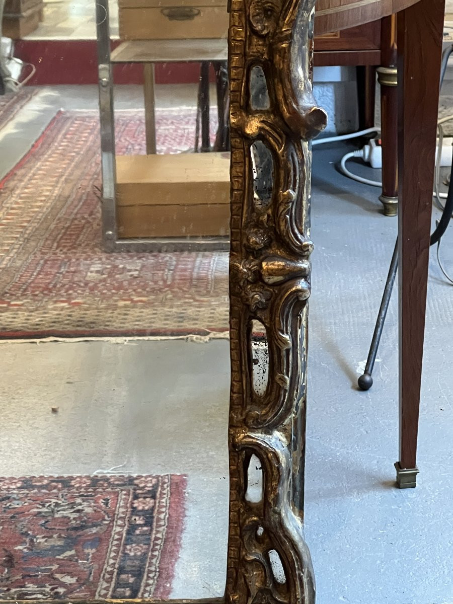 Mirror With Carved And Patinated Gilded Wood, 17th Century, 103 X 70 Cm-photo-4