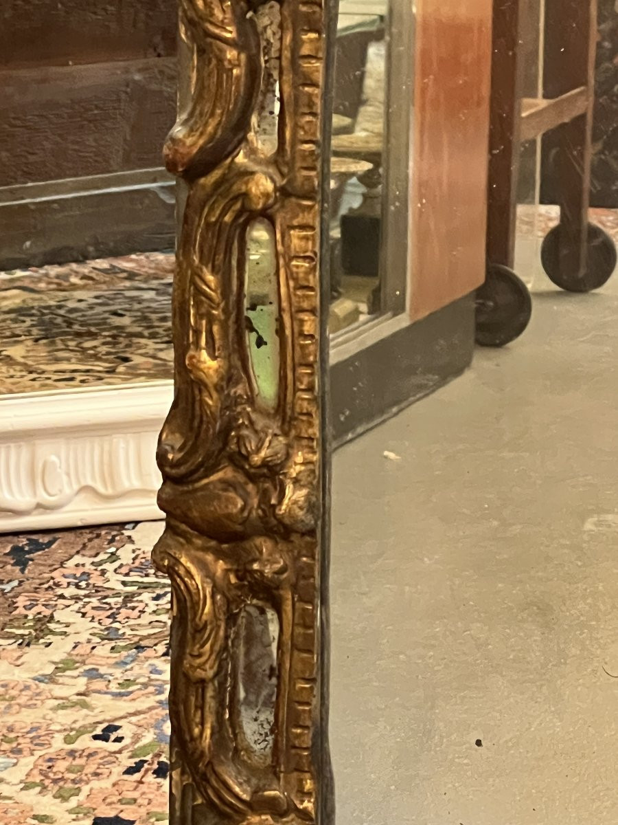 Mirror With Carved And Patinated Gilded Wood, 17th Century, 103 X 70 Cm-photo-3