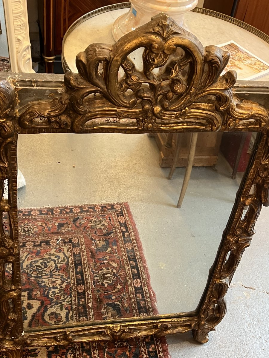 Mirror With Carved And Patinated Gilded Wood, 17th Century, 103 X 70 Cm-photo-6