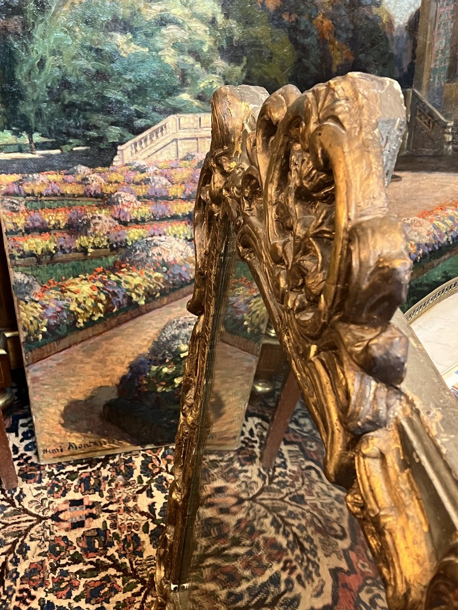 Mirror With Carved And Patinated Gilded Wood, 17th Century, 103 X 70 Cm-photo-7