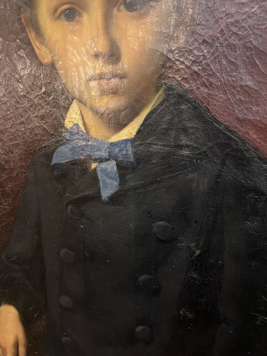 Grand tableau de château, huile sur toile, portrait d’enfant sous la IIIᵉ République, JB Brunet-photo-4