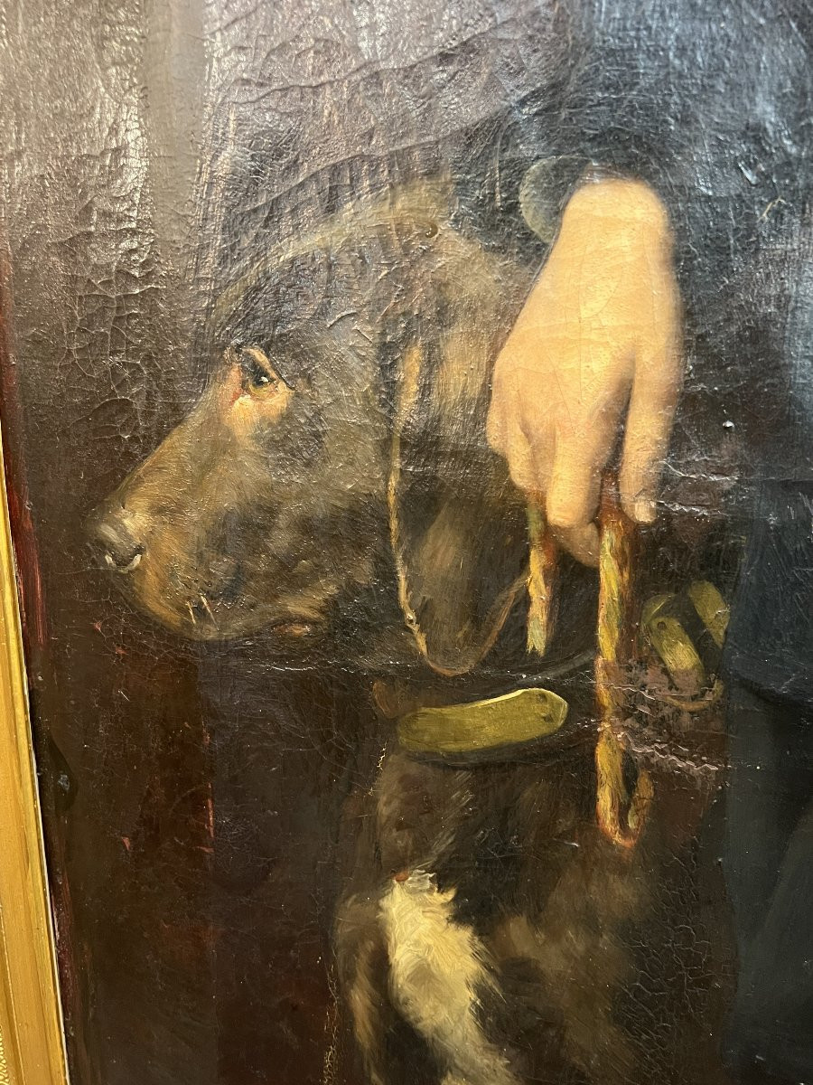 Grand tableau de château, huile sur toile, portrait d’enfant sous la IIIᵉ République, JB Brunet-photo-1