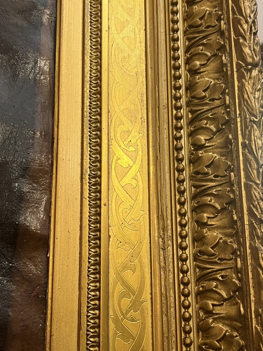 Grand tableau de château, huile sur toile, portrait d’enfant sous la IIIᵉ République, JB Brunet-photo-3