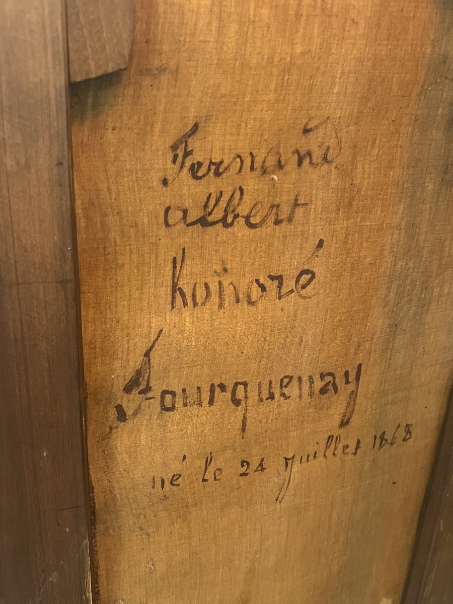 Grand tableau de château, huile sur toile, portrait d’enfant sous la IIIᵉ République, JB Brunet-photo-4