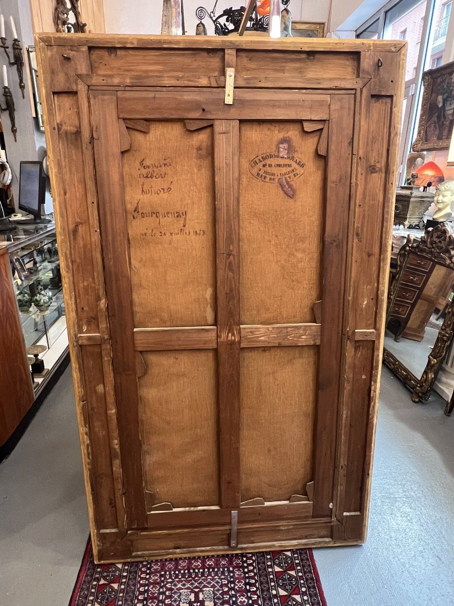 Grand tableau de château, huile sur toile, portrait d’enfant sous la IIIᵉ République, JB Brunet-photo-7