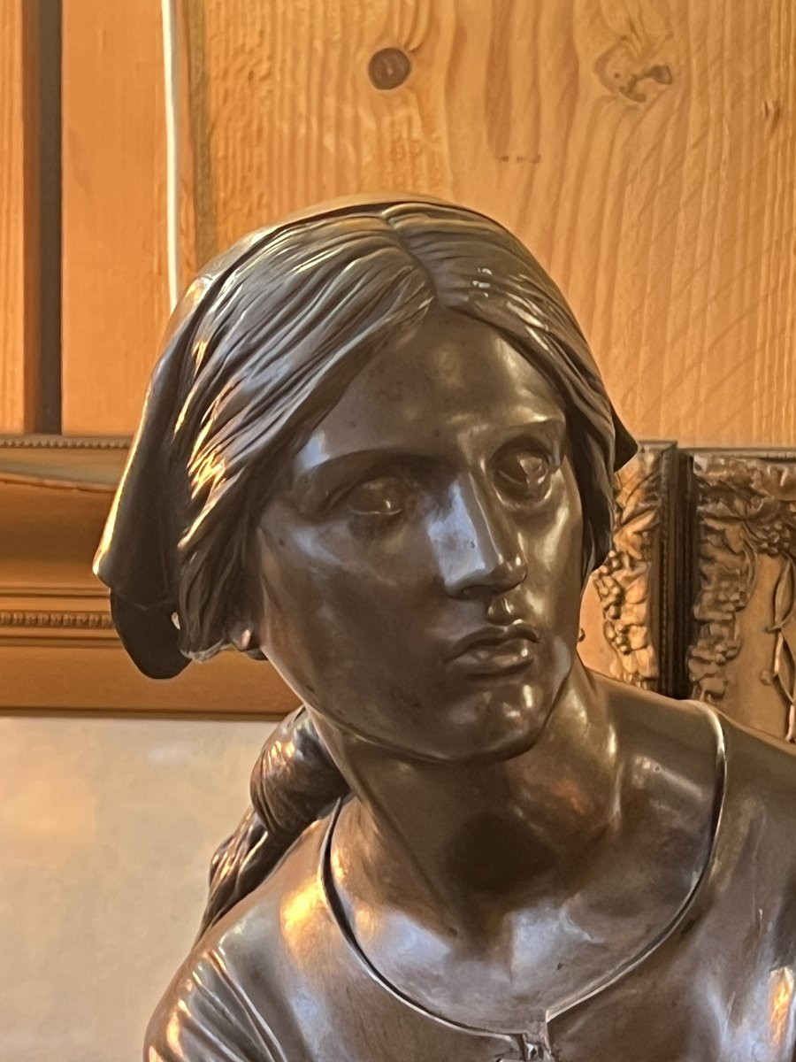 Sculpture en bronze représentant Jeanne d'arc assise, par Chapu, Barbedienne et Collas, 57 cm-photo-2