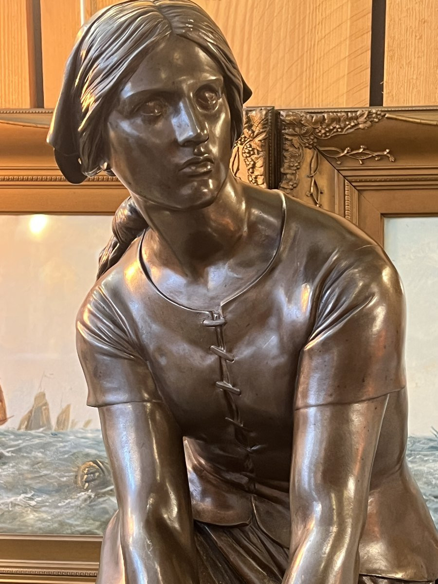 Sculpture en bronze représentant Jeanne d'arc assise, par Chapu, Barbedienne et Collas, 57 cm-photo-3