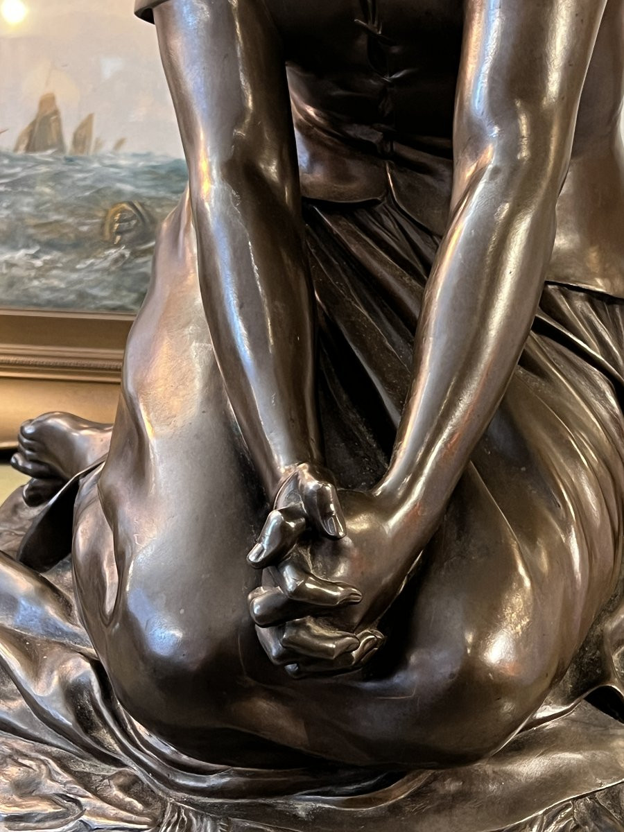 Sculpture en bronze représentant Jeanne d'arc assise, par Chapu, Barbedienne et Collas, 57 cm-photo-4