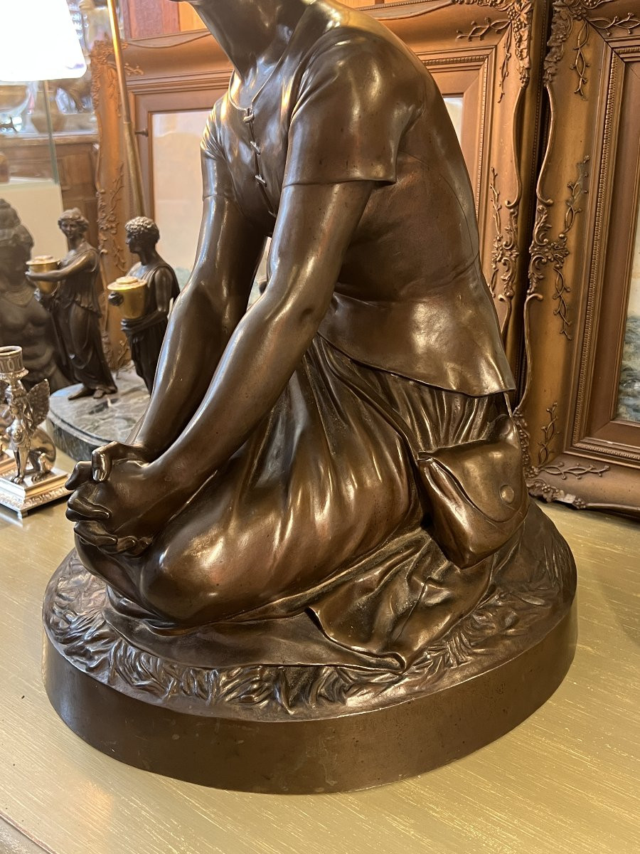 Sculpture en bronze représentant Jeanne d'arc assise, par Chapu, Barbedienne et Collas, 57 cm-photo-2