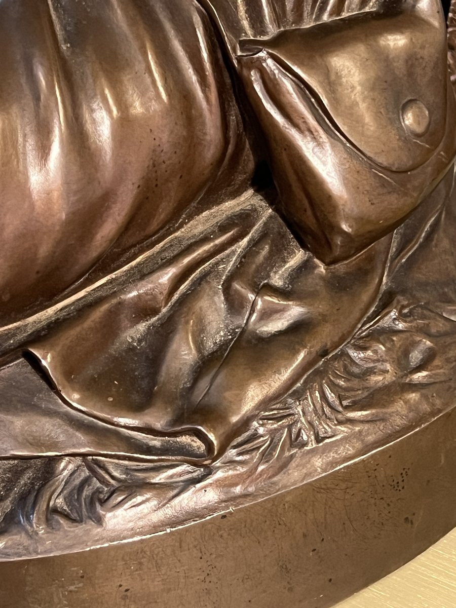 Sculpture en bronze représentant Jeanne d'arc assise, par Chapu, Barbedienne et Collas, 57 cm-photo-3