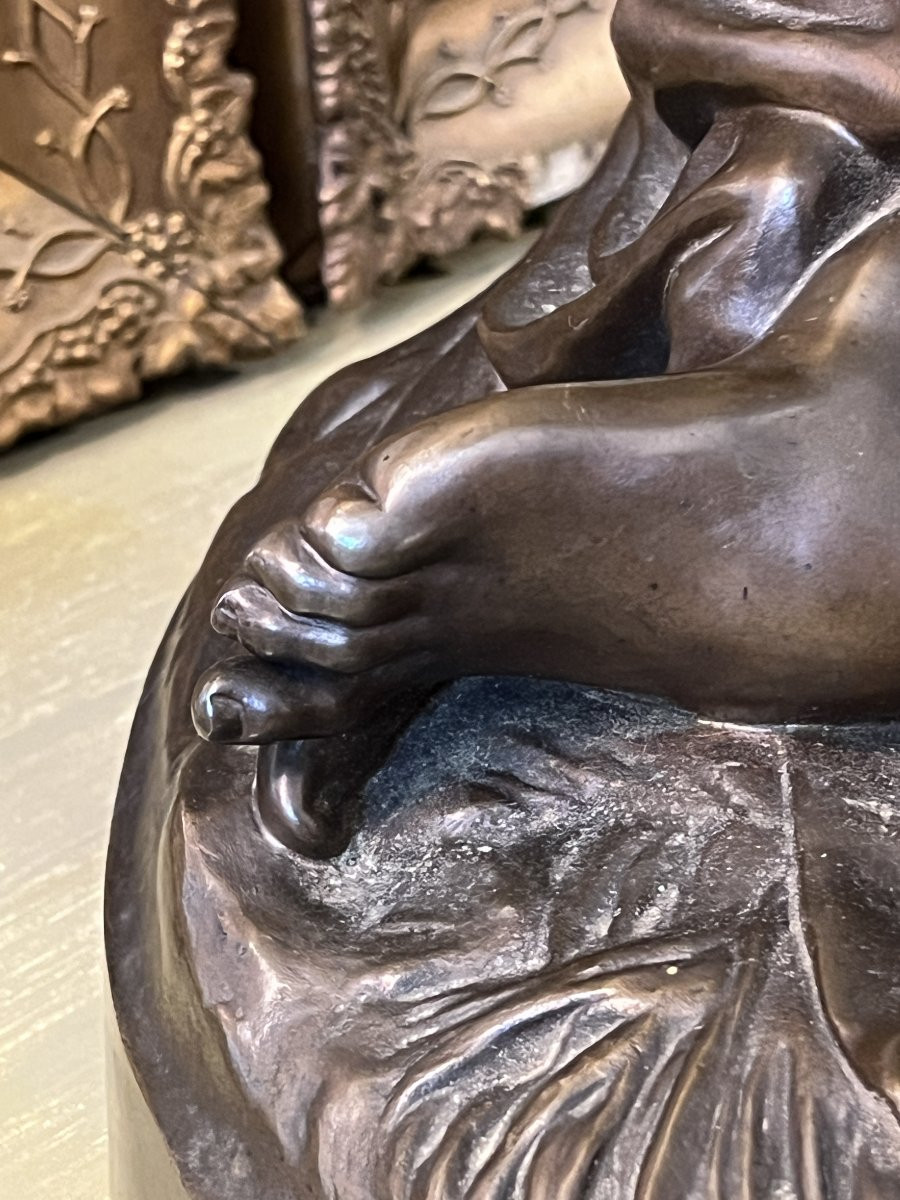 Sculpture en bronze représentant Jeanne d'arc assise, par Chapu, Barbedienne et Collas, 57 cm-photo-6